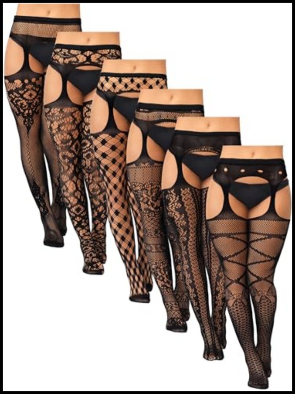 6 Pairs Plus Size Suspender Tights Fishnet Thigh High Stockings Garter Belt